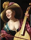 Famous Playing Paintings - A young woman playing a viola da gamba